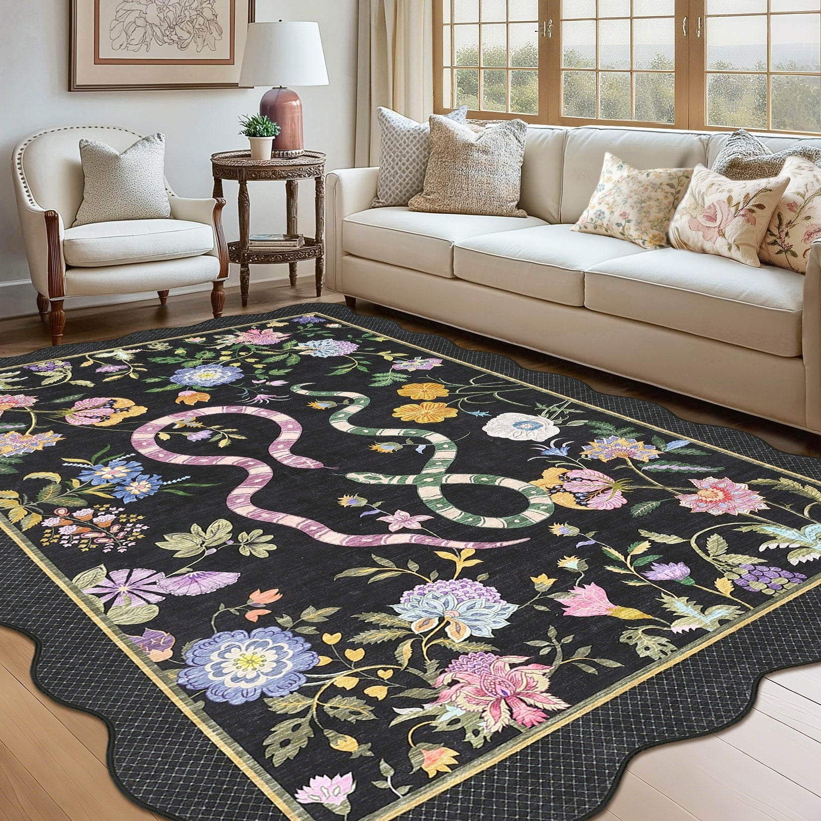 Modern 10X13Area Rug Pastoral Floral Snake Pattern Boho Rug 23 X 12 Runner