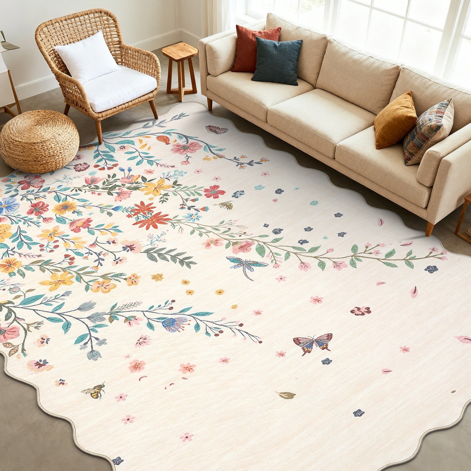 Modern 10X13Area Rug Pastoral Insect Pattern Washable Rug For Kids 23 X 12 Runner