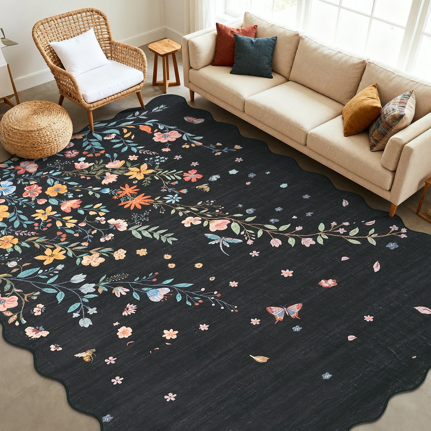 Modern 10X13Area Rug Pastoral Insect Pattern Washable Rug For Kids 23 X 12 Runner