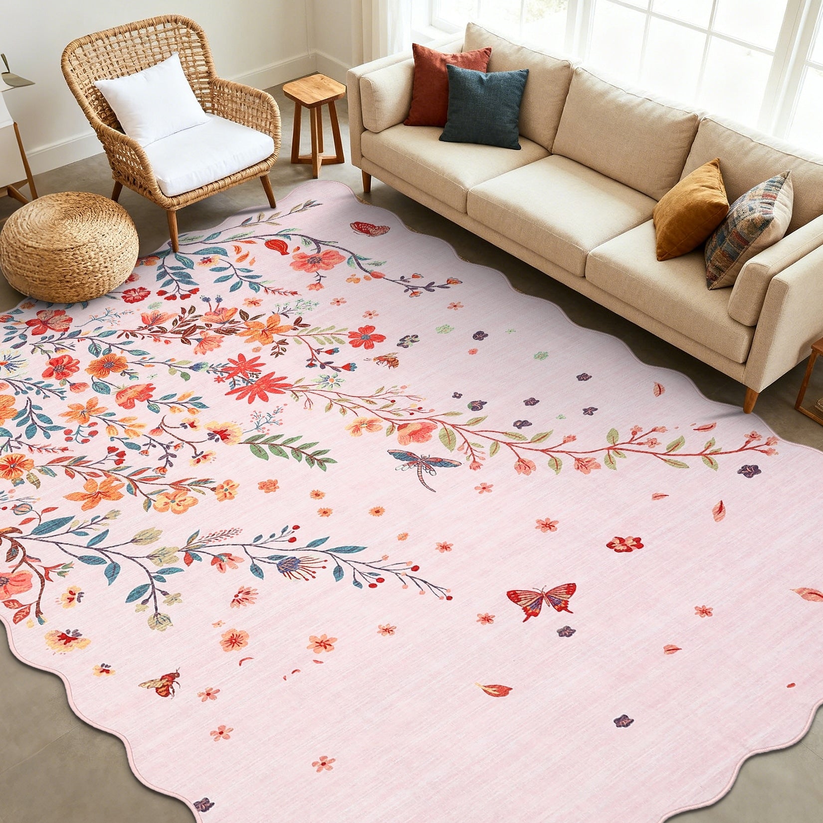 Modern 10X13Area Rug Pastoral Insect Pattern Washable Rug For Kids 23 X 12 Runner
