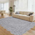 Modern 10X13Area Rug Scalloped Border Braided Print Low Pile Rug 23 X 12 Runner