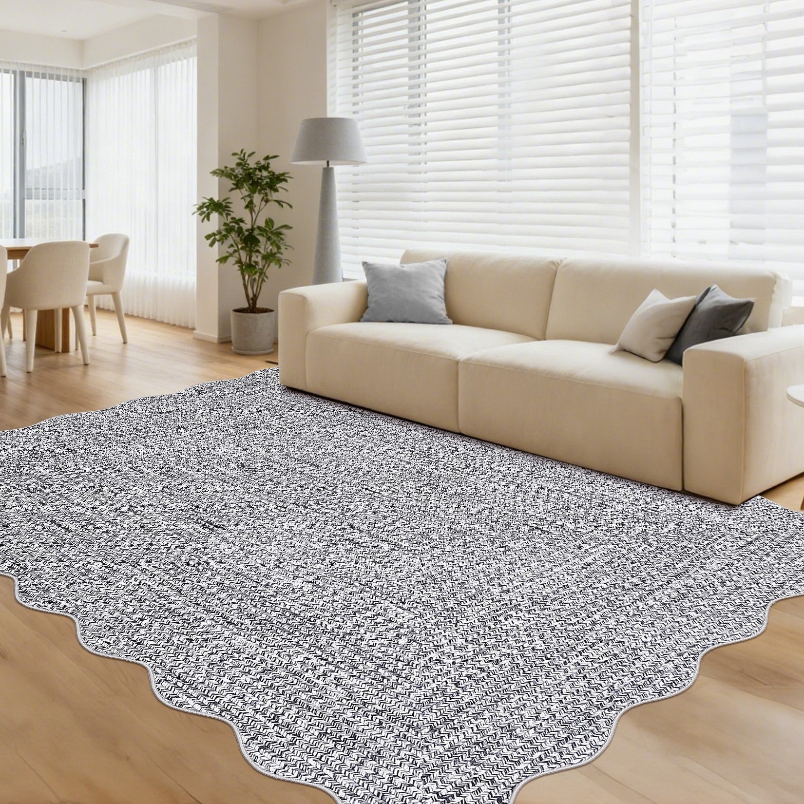 Modern 10X13Area Rug Scalloped Border Braided Print Low Pile Rug 23 X 12 Runner