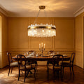 Modern 12 Light Brass Chandelier With Elongated Oval Glass Shades For Dining Rooms Living Rooms 31.5