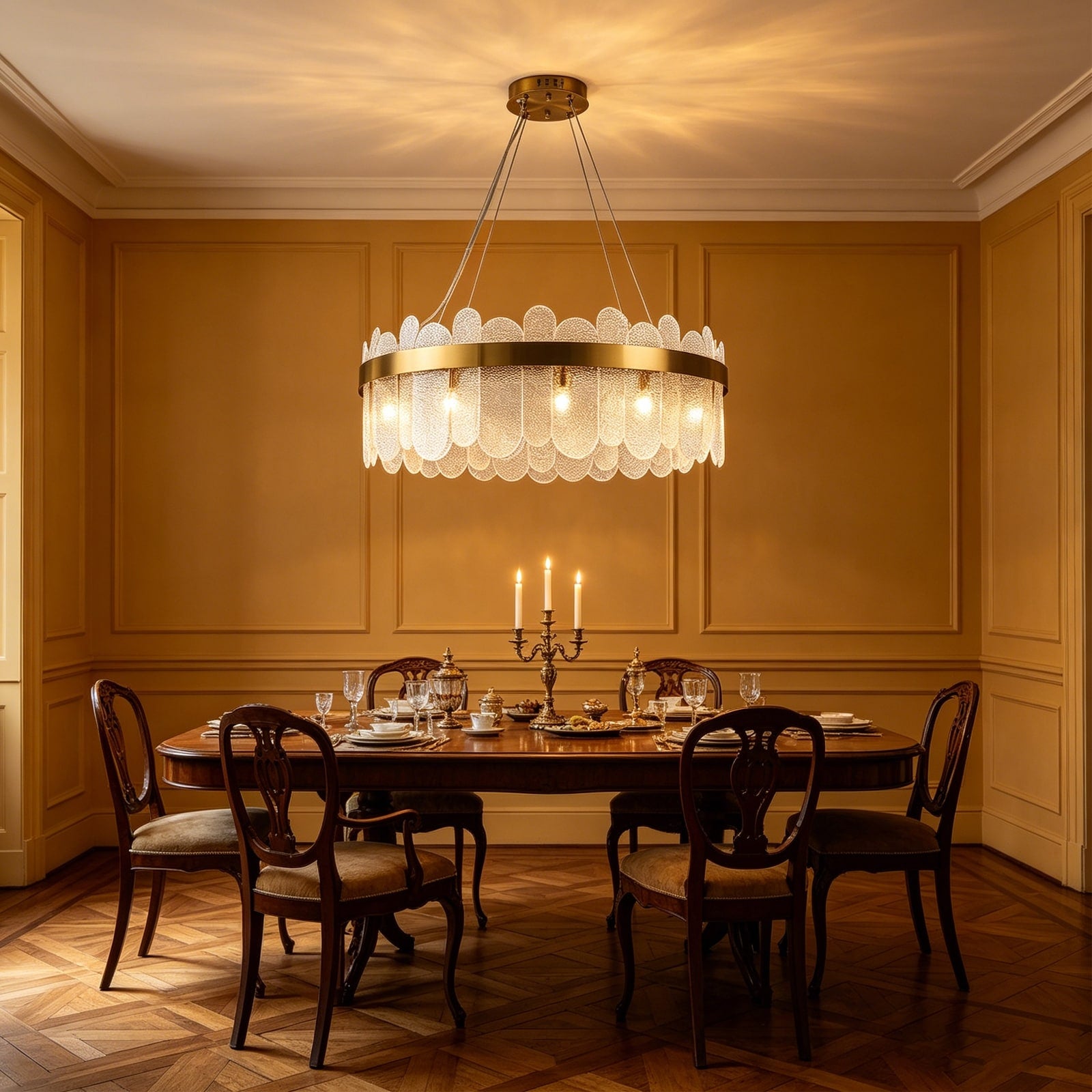 Modern 12 Light Brass Chandelier With Elongated Oval Glass Shades For Dining Rooms Living Rooms 31.5