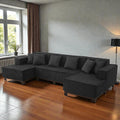 Modern 130 U Shaped Sectional Sofa With Rgb Led Lights Corduroy Upholstery 6 Pillows Deep Seating Couch