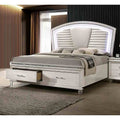 Modern 1Pc Pearl White Footboard Drawers Led Bed