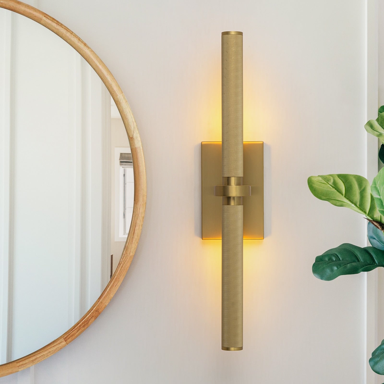 Modern 2 Light E12 Wall Sconce With Brushed Gold Round Aluminum Tubes 23.6
