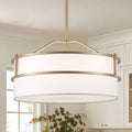 Modern 2 Tier Drum Pendant Light With White Fabric Shade For Dining Room Kitchen Island