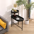 Modern 2 Tier Sofa Side Table With Storage Black Metal Frame Wooden Tray
