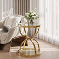 Modern 2 Tiers Glass Coffee Table With Ring Shaped Metal Frames