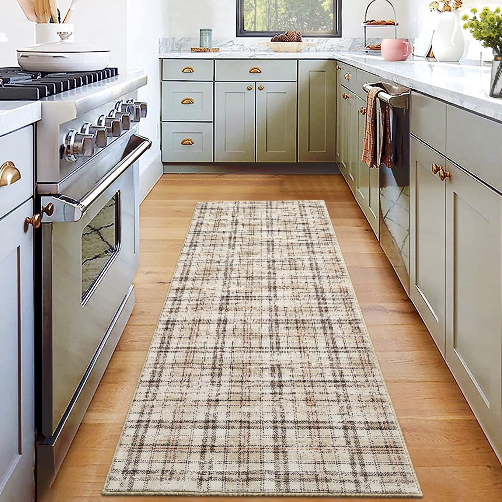 Modern 2X10Area Rug Irregular Grid Thin Low Pile Area Rug 23 X 12 Runner