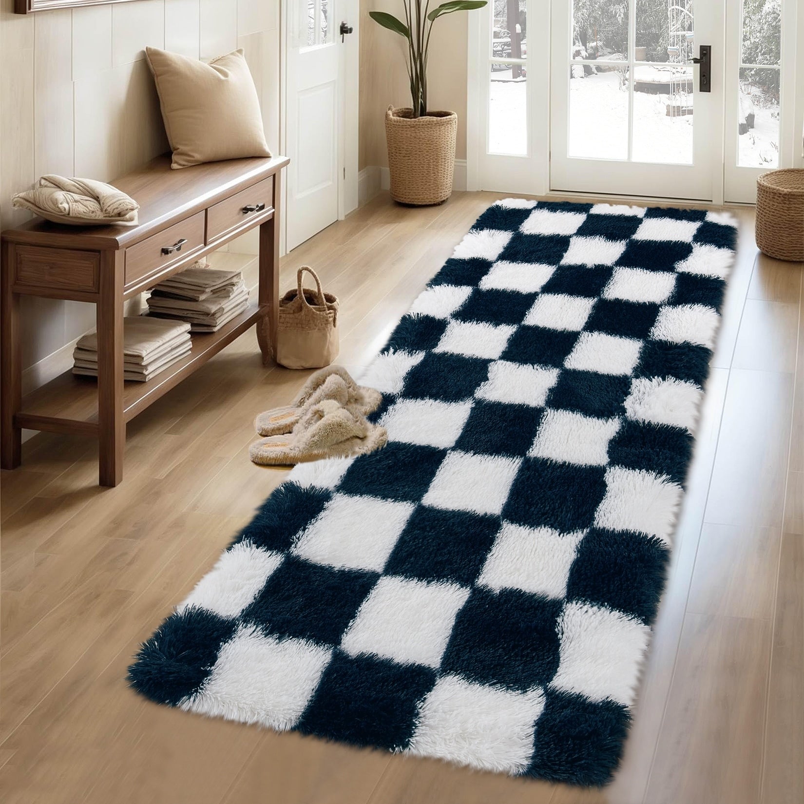 Modern 2X6Area Rug Modern Geometric Fluffy Plush Washable Rug 23 X 12 Runner