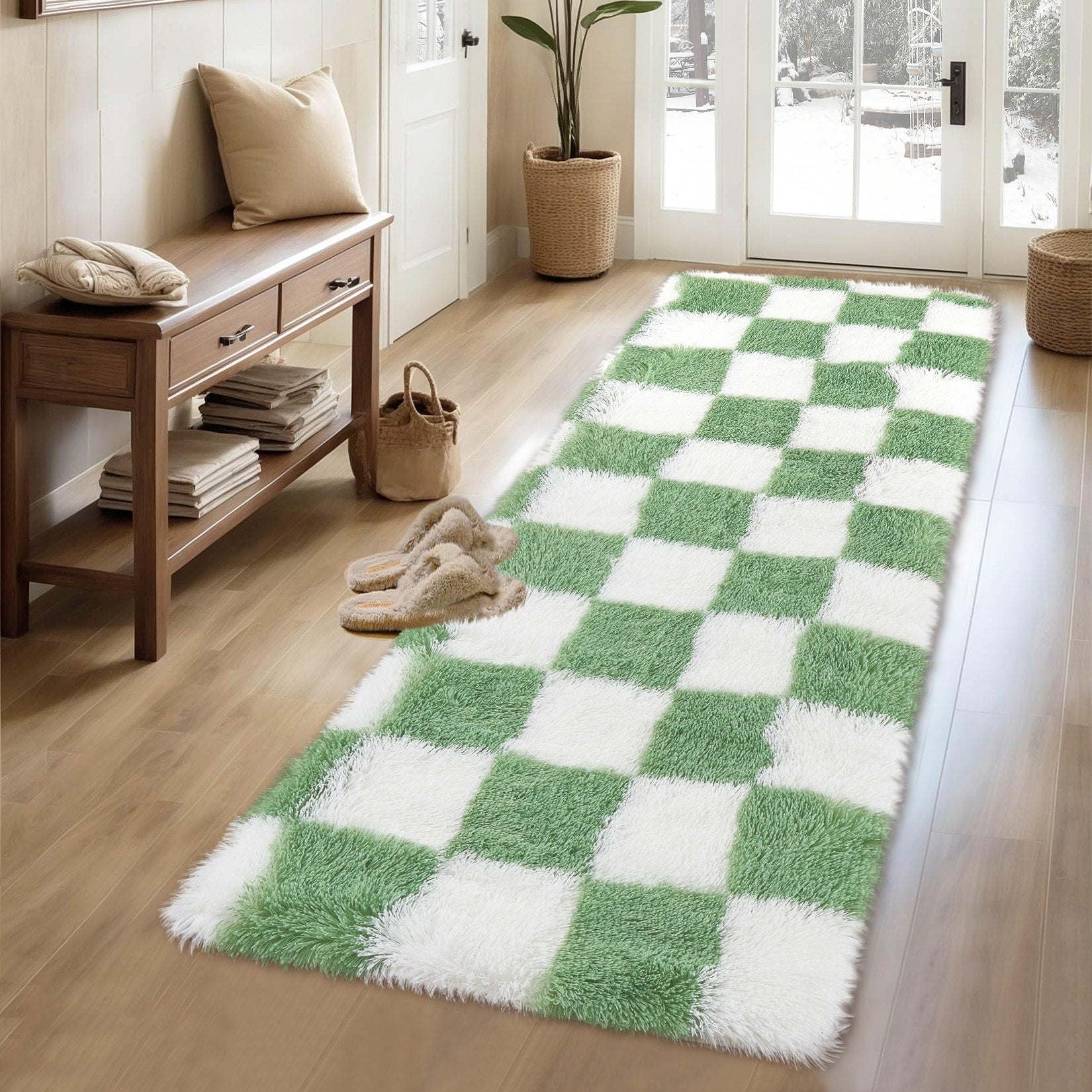 Modern 2X6Area Rug Modern Geometric Fluffy Plush Washable Rug 23 X 12 Runner