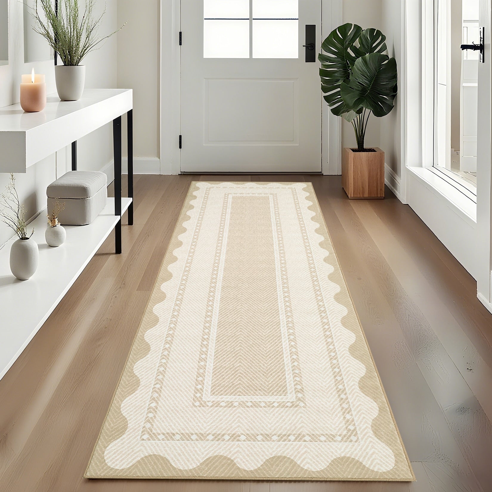 Modern 2X6Area Rug Textured Border Minimalist Washable Area Rug 23 X 12 Runner