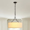 Modern 3 Light Fabric Pendant Light Black Adjustable Drum Chandelier Matte Black Fabric Shade Ceiling Light Fixture
