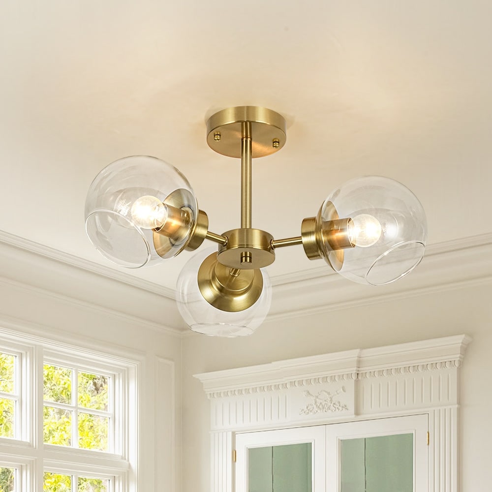 Modern 3 Light Glass Globe Sputnik Semi Flush Mount 20.5In