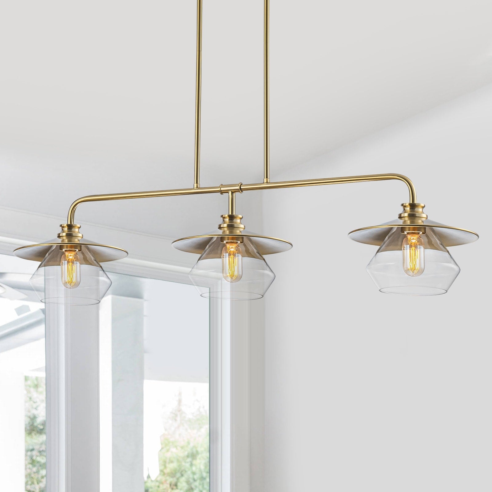 Modern 3 Light Linear Pendant Light With Clear Glass Lampshades Dia.42.13 In