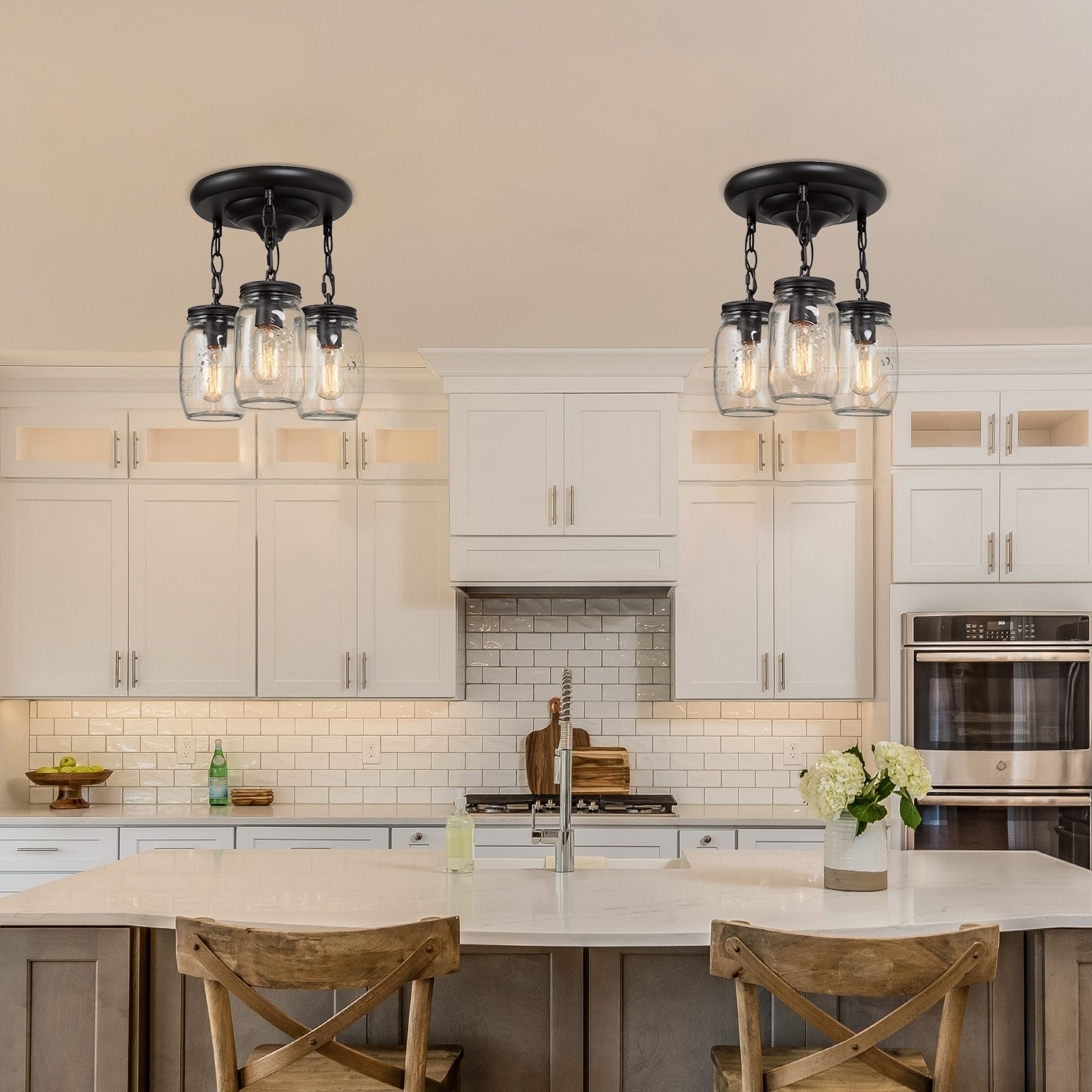 Eise 3 Light Glass Jar Semi Flush Mount