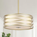 Modern 3 Light Metal Spiral Frame Drum Pendant Light With Fabric Shade For Kitchen Island