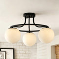 Modern 3 Light Semi Flush Mount Close To Ceiling Light With Milk White Glass Shades