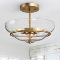 3 Lights Gold Flush Mount Light With Seeded Glass Shade W12 X H9