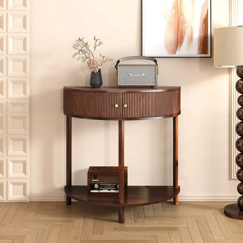 Modern 31.5 Fluted Semi Circle Narrow Console Table With Drawers And Dual Storage Solutions