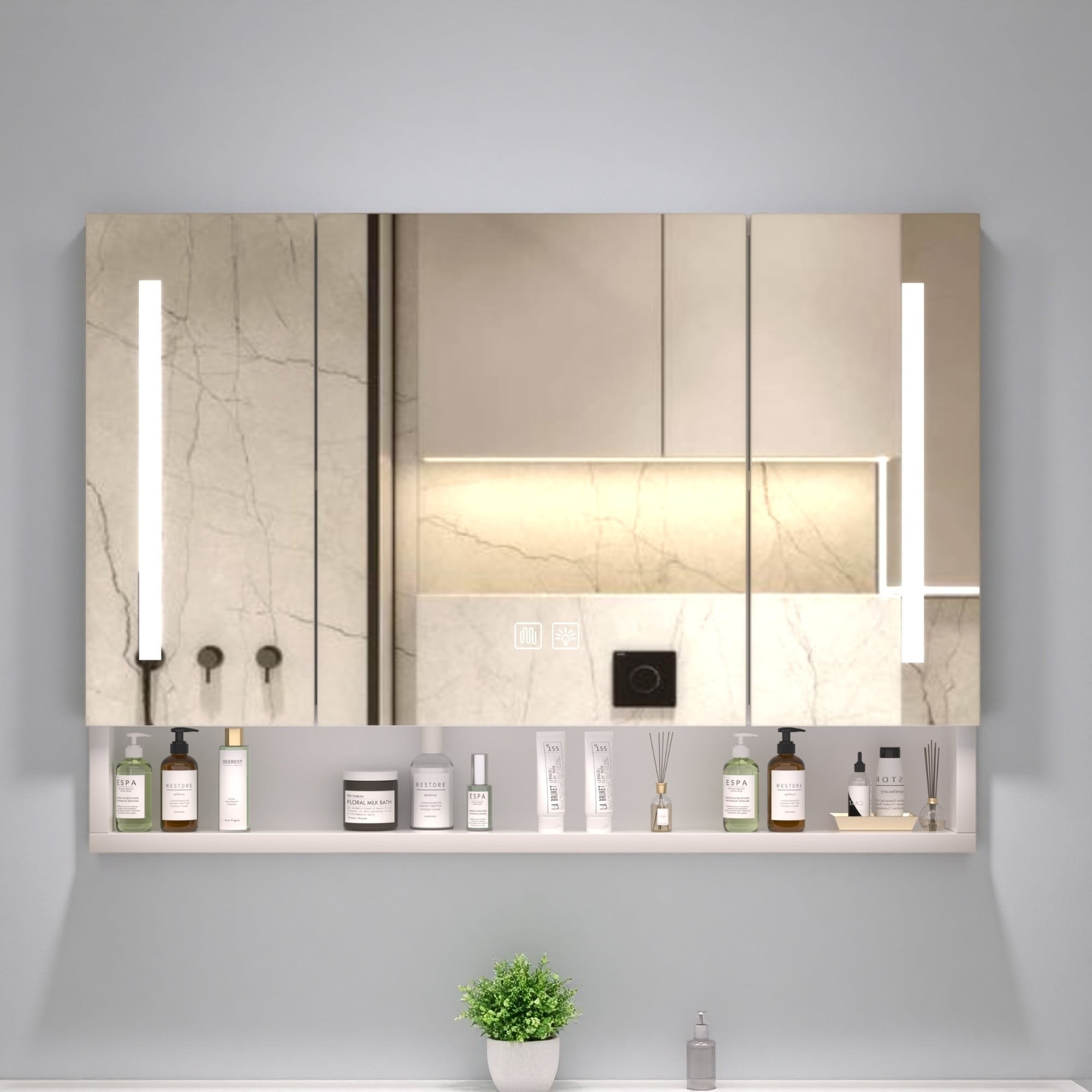 Modern 39 X 28 Aluminium Bathroom Cabinets Medicine Cabinets With Mirrors And Led Lights Multilevel Storage Compartments