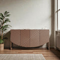 Modern 3D Wave Sideboard Buffet Cabinet Marble Look Top Storage Console For Living Room And Dining Room