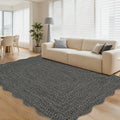 Modern 3X5Area Rug Scalloped Border Braided Print Low Pile Rug 23 X 12 Runner