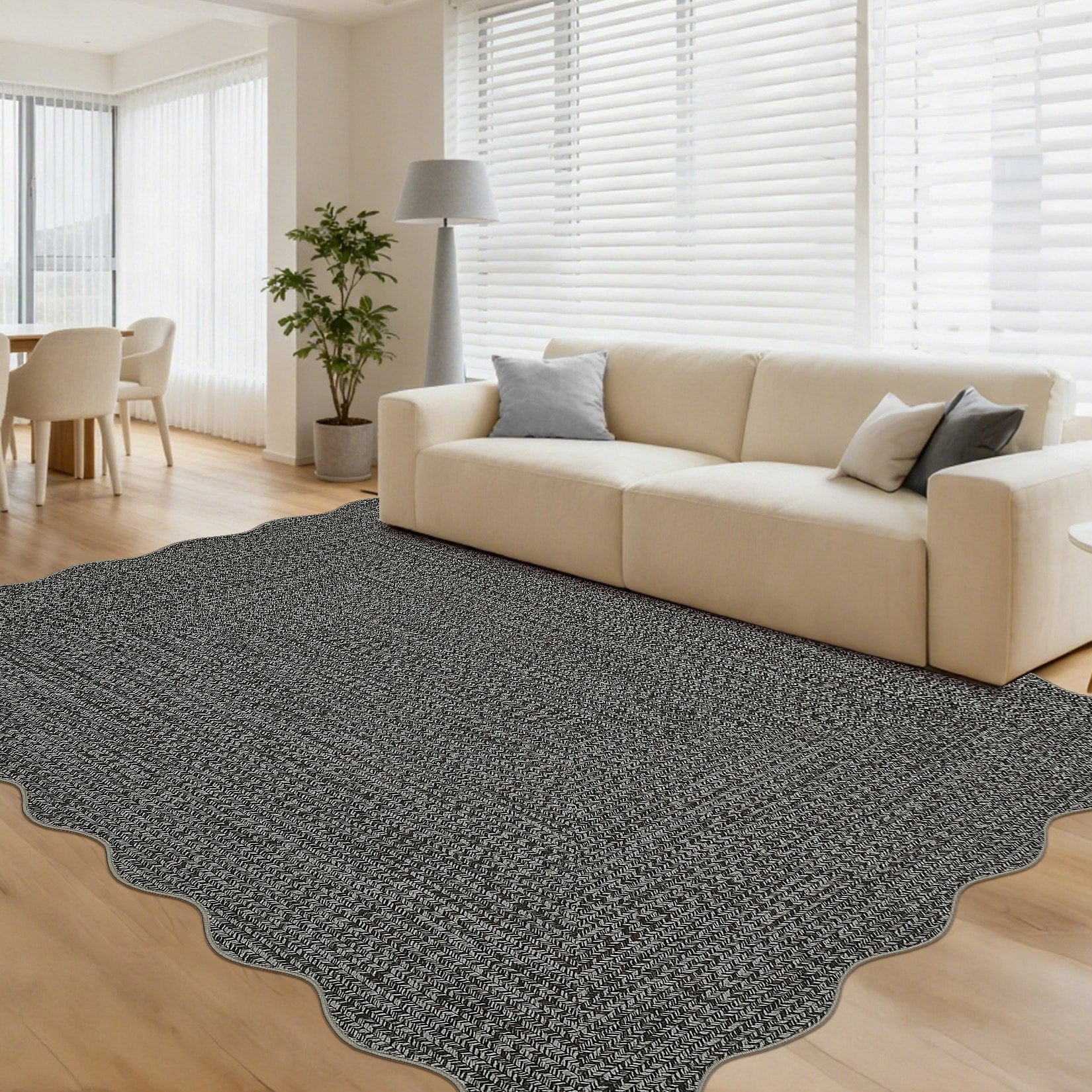 Modern 3X5Area Rug Scalloped Border Braided Print Low Pile Rug 23 X 12 Runner