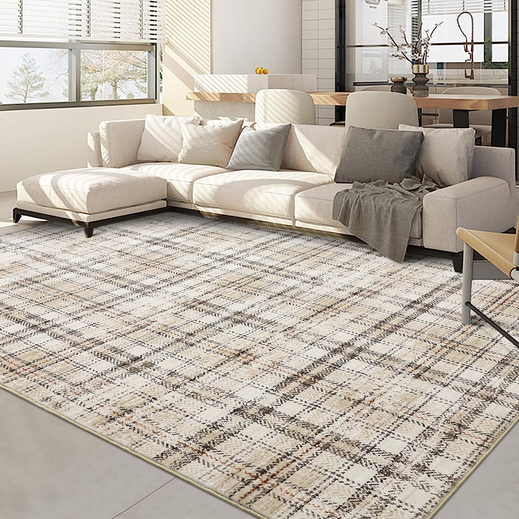 Modern 3X5Area Rug Irregular Grid Thin Low Pile Area Rug 23 X 12 Runner