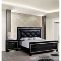 Modern 3Pc Black Finish Solid Wood Tufted Led Bedroom Set