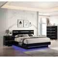 Modern 3Pc Black Led Bed Nightstand Chest Low Profile Bedroom Set
