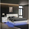 Modern 3Pc White Finish Bed 2X Nightstands Led Bedroom Set