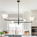 Modern 4 Light Dining Pendant With Cone Fabric Shades And Opal Glass Globes Black