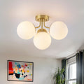 Modern 4 Light Flush Mount Ceiling Light With Opal Glass Globe Shades Brass 17.72 In W X 11.02 In H