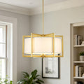 Modern 4 Light Geometric Drum Pendant Light With White Fabric Shade