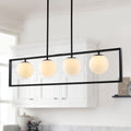 Modern 4 Light Linear Chandelier Milk White Glass Globe Kitchen Island Light