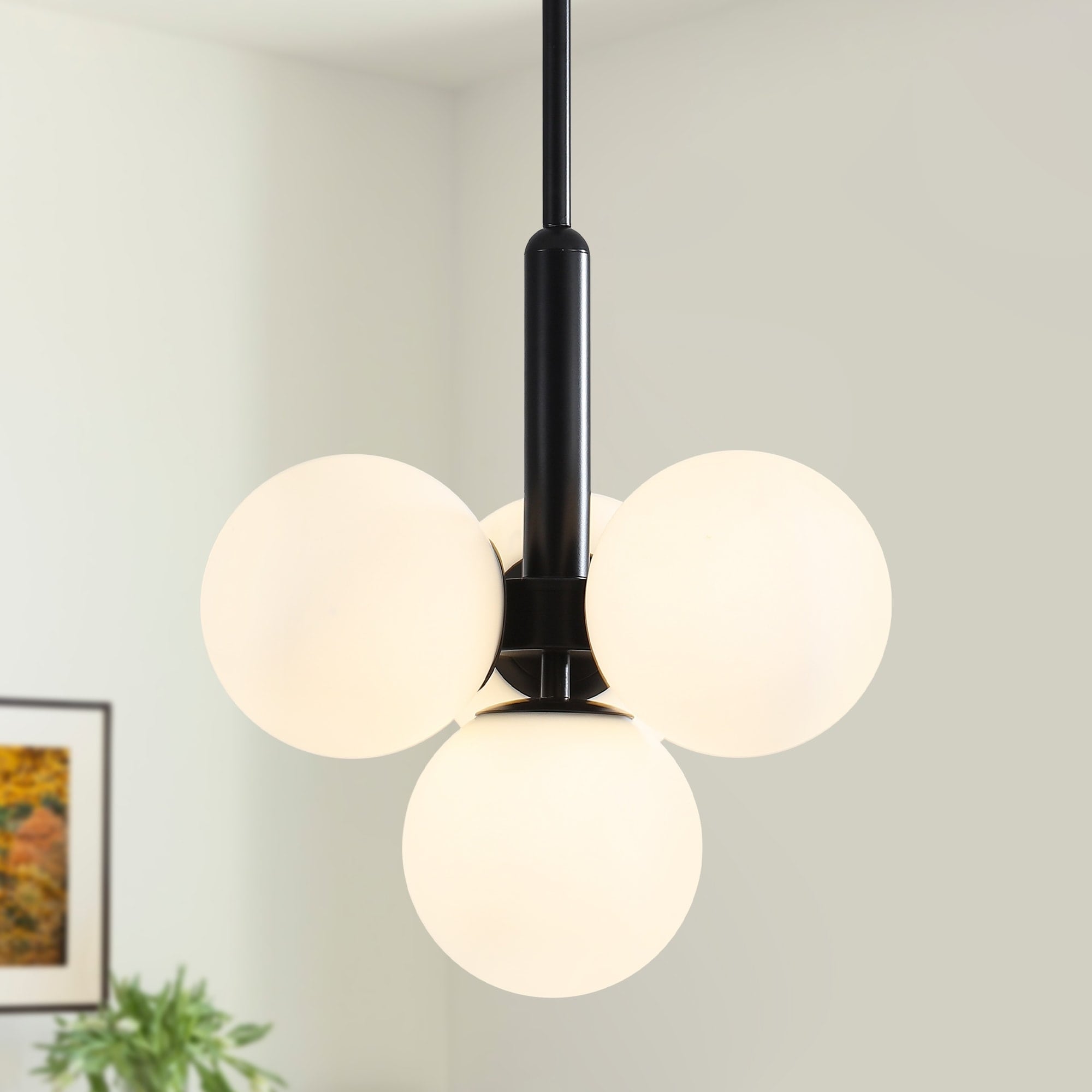 Modern 4 Light Milk White Glass Globe Chandelier For Dining Room Kitchen Island