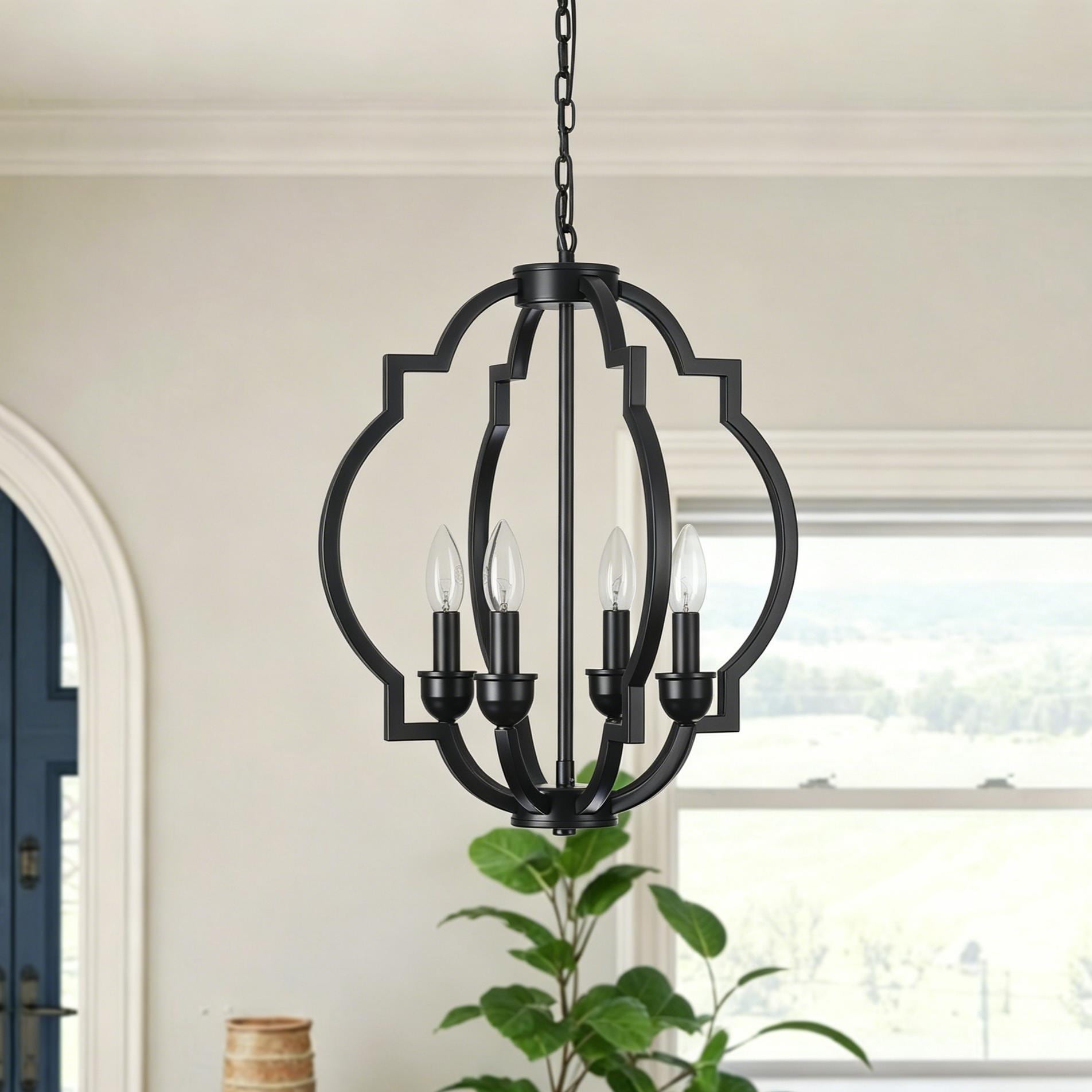 Modern 4 Light Open Cage Candle Style Pendant Light Fixture For Dining Room