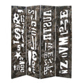 Modern 4 Panel Foldable Screen With Graffiti Print Gray And White
