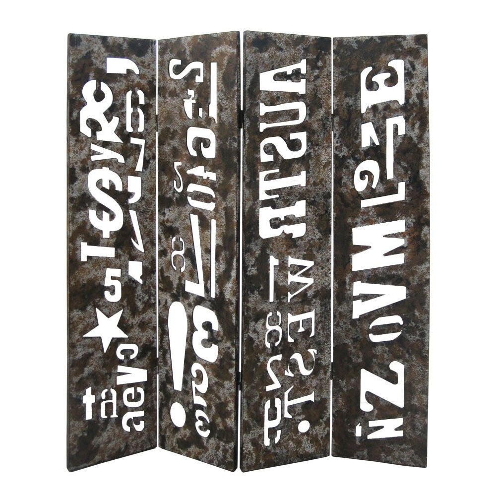 Modern 4 Panel Foldable Screen With Graffiti Print Gray And White
