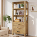 Modern 4 Tier Tall Bookcase With Drawers And Open Display Shelf 13.78 D X 31.5 W X 70.9 H