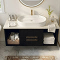 Modern 40 Inch Wall Mounted Bathroom Vanity With Soft Close Drawers And Open Shelving Storage.