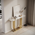 Modern 43.31 Console Table With Wooden Imitation Marble Top For Living Room Or Sofa Area Configuration