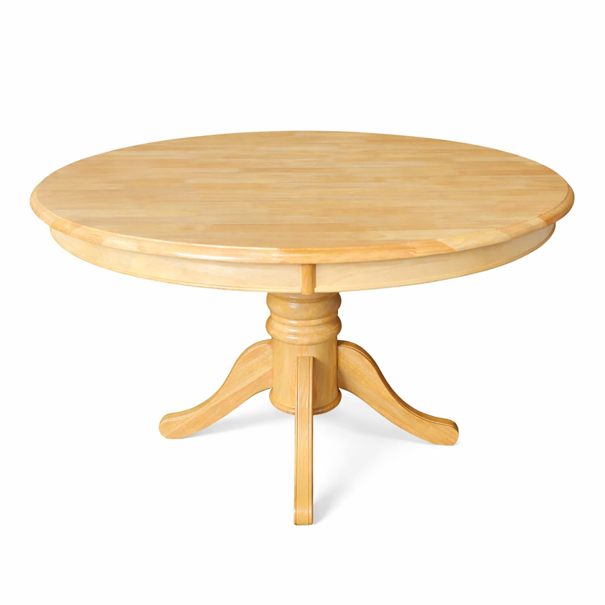 Modern 47 Inch Round Dining Table Natural Wood Finish Solid Rubberwood