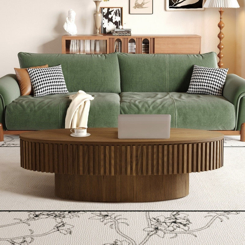 Modern 47 Oval Coffee Table With Storage Solid Wood Veneer For Living Room And Bedroom Decor