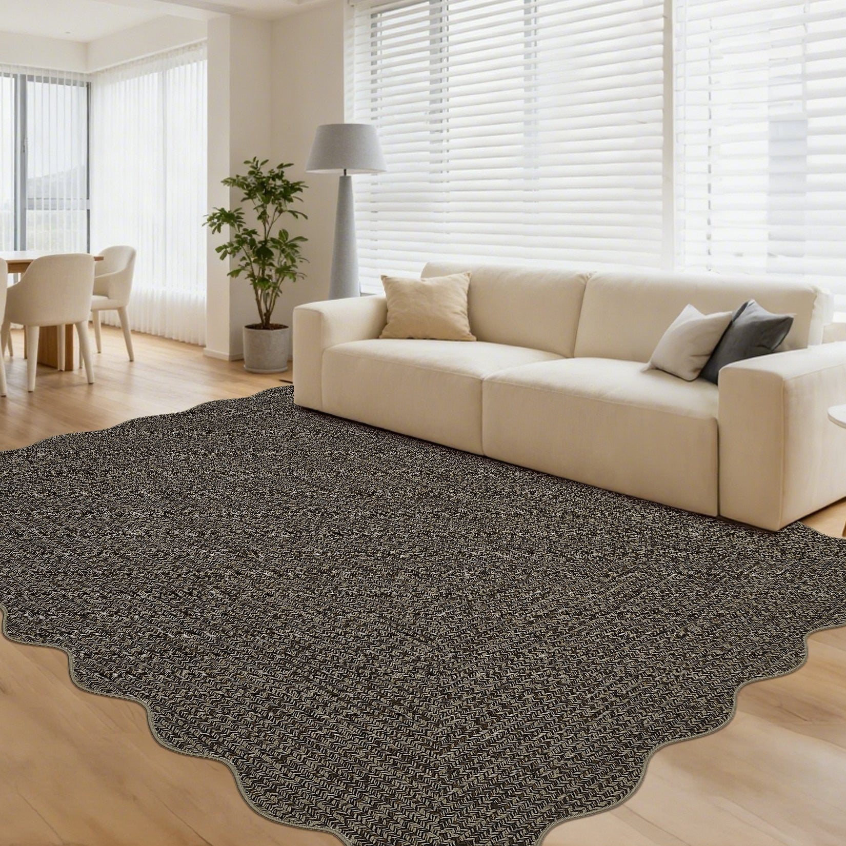 Modern 4X6Area Rug Scalloped Border Braided Print Low Pile Area Rug 23 X 12 Runner