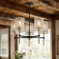 Modern 5 Light Black And Gold Chandelier Textured Glass Pendant Light With Electroplated Gold Finish
