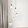 Modern 5 Light Linear Chandelier With Triangular Crystal Shades And Adjustable Hanging Heights